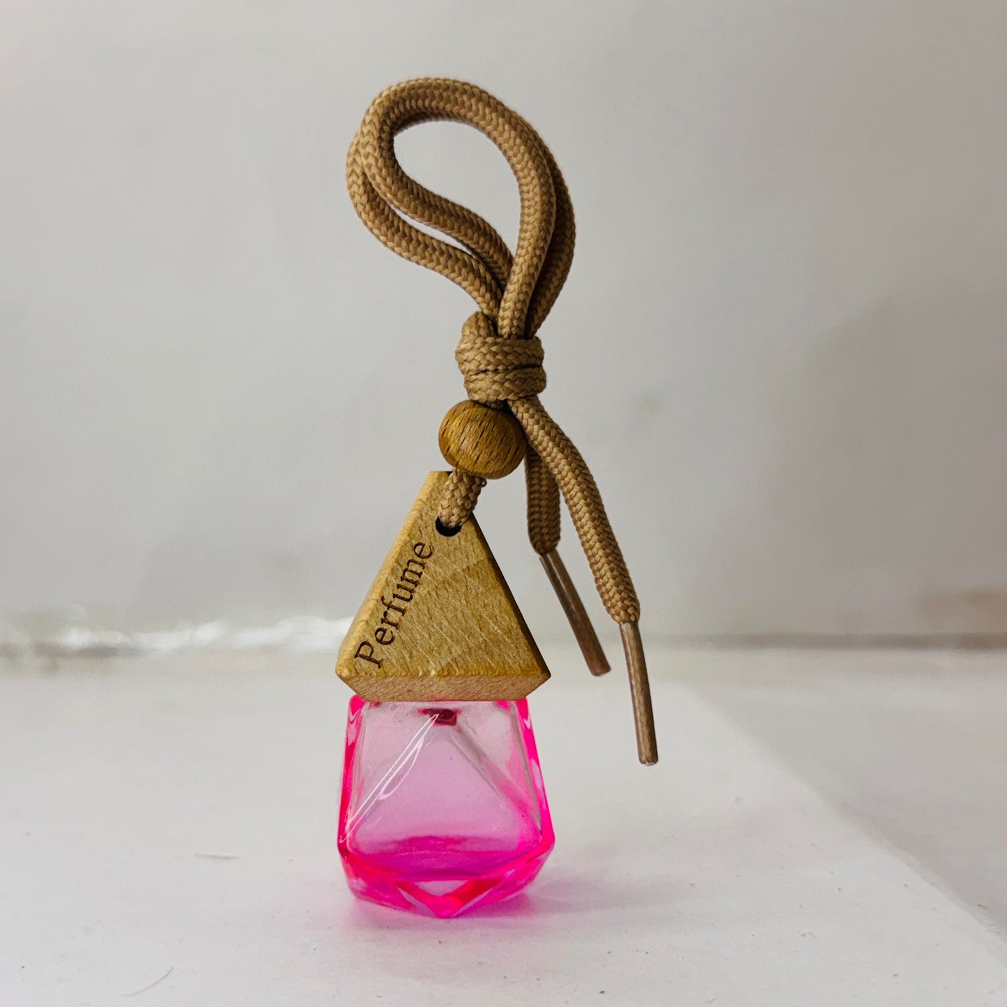 Car Air Freshener in Glass Bottle with Wooden Diffuser Lid - Pink Scent Your Soul - Hanging Car Perfume