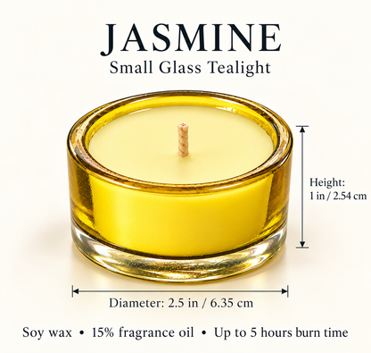 Jasmine Scented Soy Wax Tealight Candles – 15% Fragrance Oil, Premium Glass Jar & Gift Packaging | Scent Your Soul