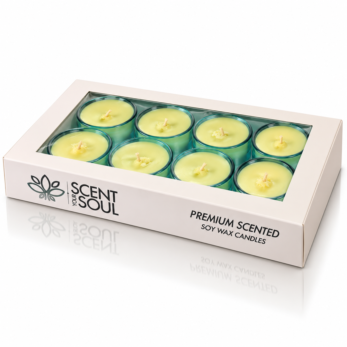 Lemongrass Soy Wax Candles – Premium Glass Tealight Gift Set of 8 | Scent Your Soul