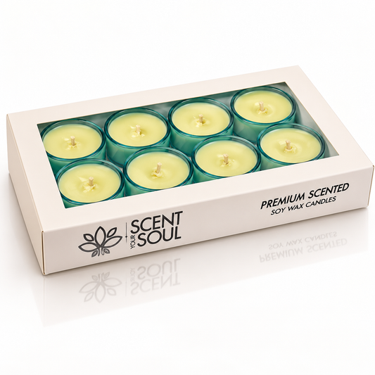 Lemongrass Soy Wax Candles – Premium Glass Tealight Gift Set of 8 | Scent Your Soul