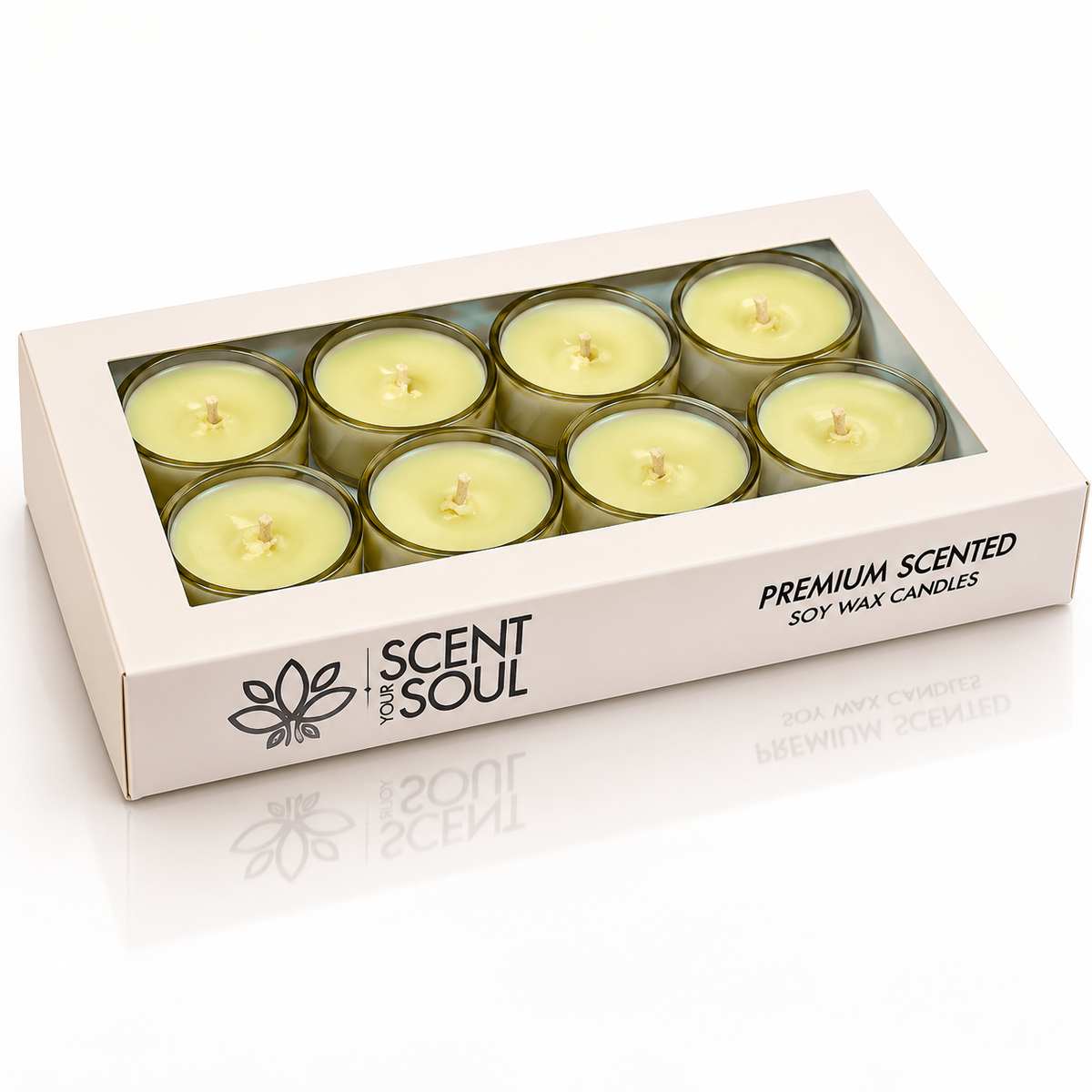Jasmine Scented Soy Wax Tealight Candles – 15% Fragrance Oil, Premium Glass Jar & Gift Packaging | Scent Your Soul