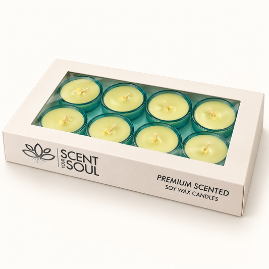 Lemongrass Soy Wax Candles – Premium Glass Tealight Gift Set of 8 | Scent Your Soul