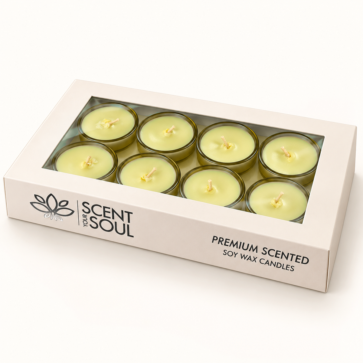 Jasmine Scented Soy Wax Tealight Candles – 15% Fragrance Oil, Premium Glass Jar & Gift Packaging | Scent Your Soul